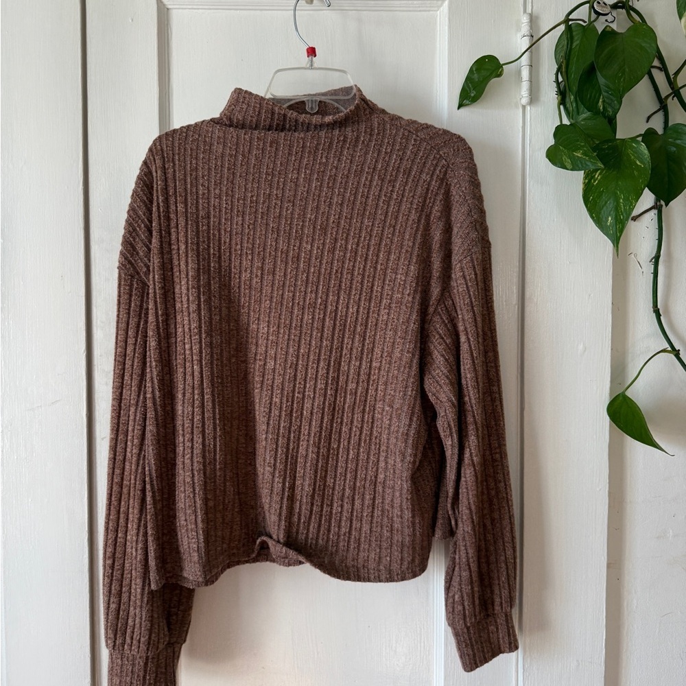 Emery Rose size XL Elegant Brown Ribbed Turtleneck Sweater